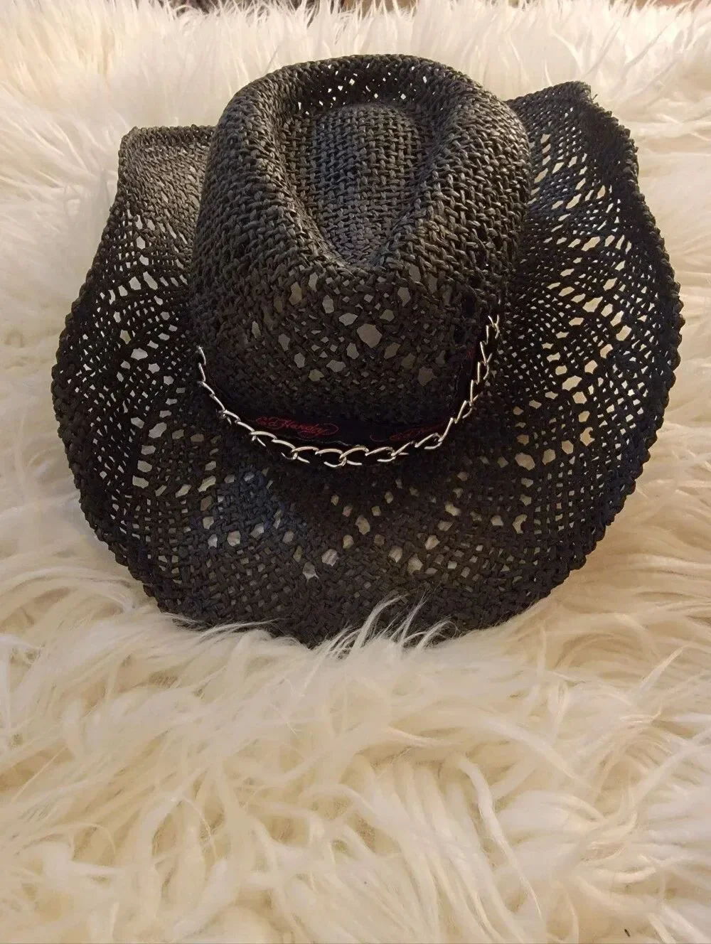 🆕️🤠Ed Hardy Black Straw Cowboy Hat, OS
